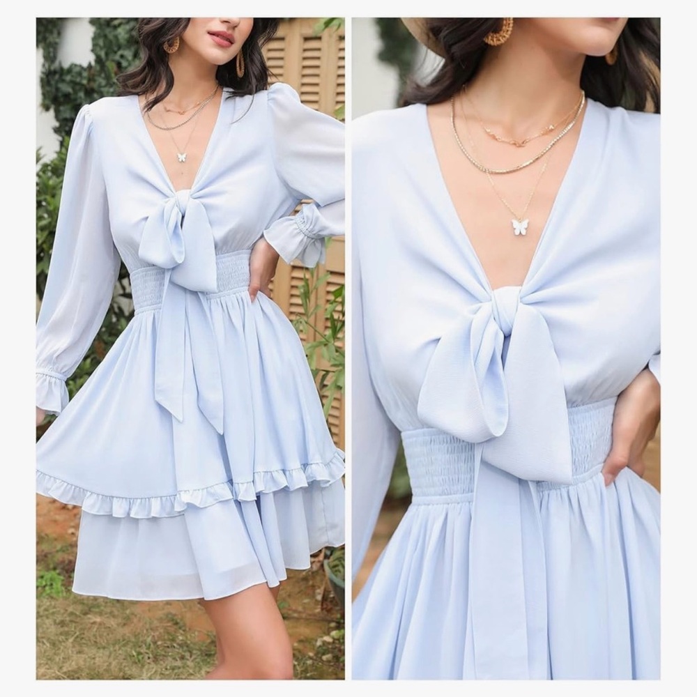 Chic Light Blue Long Sleeve Dress